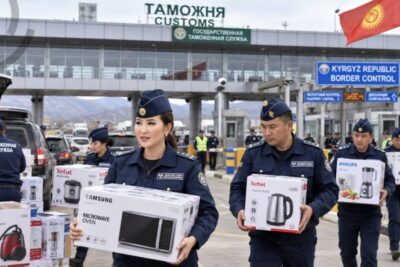 Сотрудники Таможны с бытовой техников