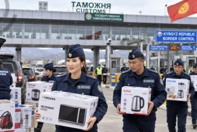Сотрудники Таможны с бытовой техников