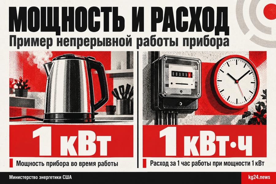 Схема различия между мощностью приборов в киловаттах и расходом энергии в киловатт-часах